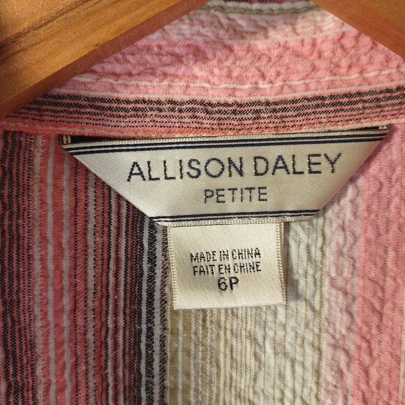 Allison Daley Petite Shirt 6P Pink Striped Textured ButtonUp Short Sleeve Summer - Picture 2 of 10